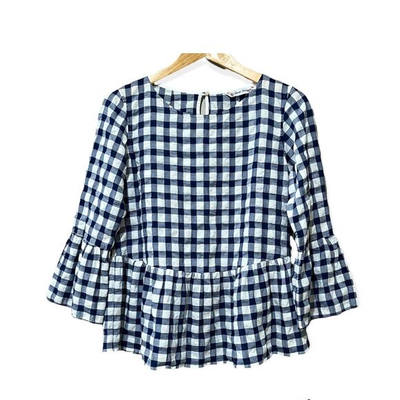 Le Sarte Pettegole Size 40 Small Check Flutter Sleeve Blouse - Picture 1 of 11